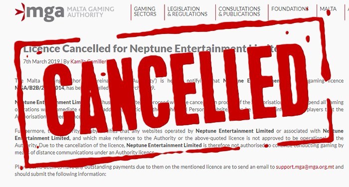 Malta odbiera licencję Neptune Entertainment