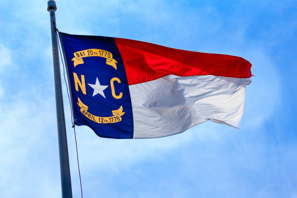 North Carolina State Flag flying in the wind at Fort Macon.