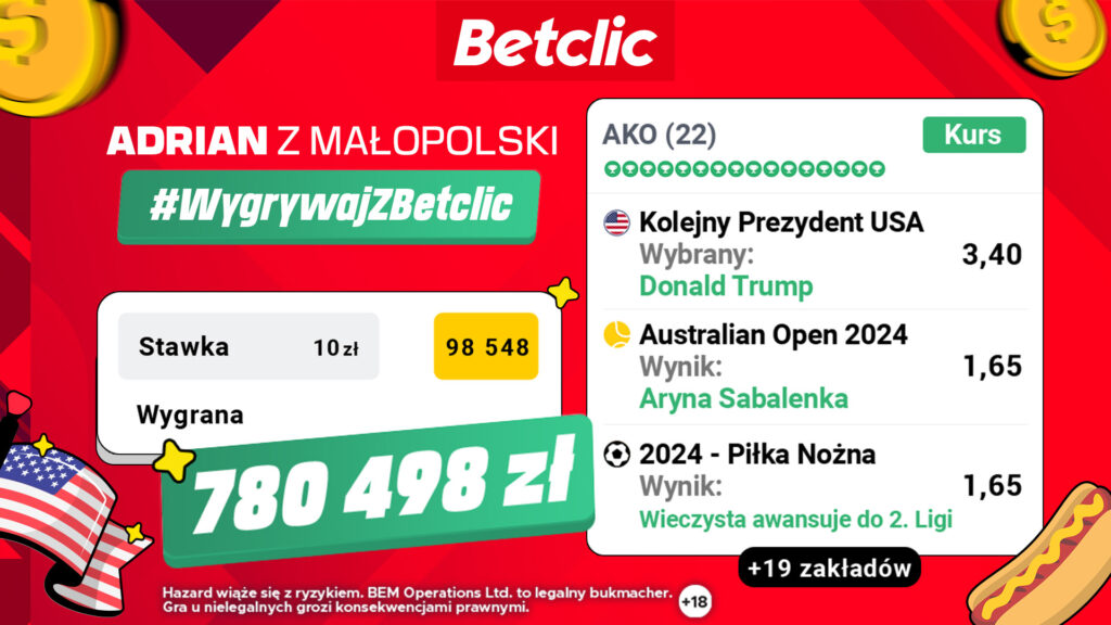 Kosmiczna wygrana w Betclic. Adrian z Małopolski zagrał za 10 zł i wygrał&#8230; niemal 800 tysięcy