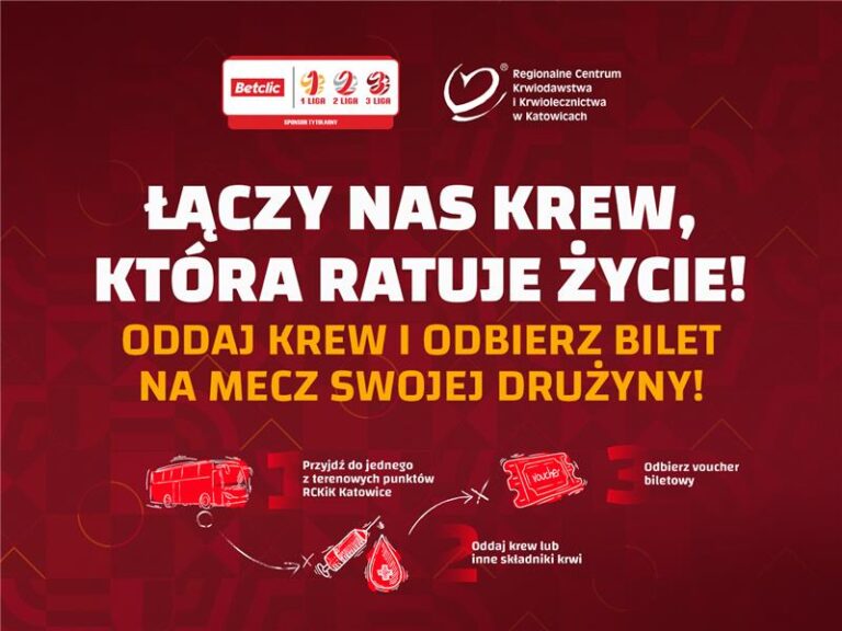 Piłka nożna we krwi – RCKiK w Katowicach wręczy bilety na mecze Betclic 1. i 2. Ligi krwiodawcom